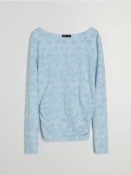 Strukturalna bluzka z długim rękawem - niebieski. Niebieskie bluzki Sinsay, l, bez wzorów, bez kołnierzyka, bez ramiączek. Za 29.99 zł.