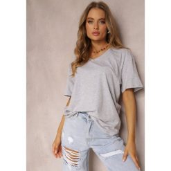 Jasnoszary T-shirt Nikoneus. Szare t-shirty Renee, xl, bez wzorów, z dzianiny, bez kołnierzyka, bez ramiączek. W wyprzedaży za 25.99 zł.