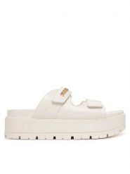 Guess Klapki FLJFAX ELE03 Écru. Klapki Guess, z aplikacjami, ze skóry, bez obcasa, bez zapięcia. Za 519.99 zł.