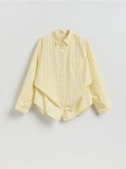 Bawełniana koszula w paski - jasnożółty. Żółte koszule Reserved, l, bez wzorów, z bawełny, bez kołnierzyka, bez ramiączek. Za 139.99 zł.