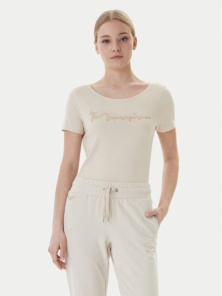 EA7 Emporio Armani T-Shirt 7W000978 AF10373 U1088 Beżowy Regular Fit. Brązowe t-shirty EA7 Emporio Armani, l, bez wzorów, z bawełny, bez kołnierzyka, bez ramiączek. Za 329.99 zł.