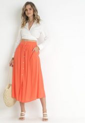Pomarańczowa Spódnica Maxi z Guzikami i Gumką w Pasie Aurorsa. Brązowe spódnice Born2be, na co dzień, l, bez wzorów, eleganckie, maxi, dopasowane. Za 99.99 zł.