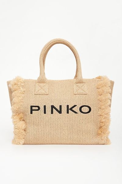 Torebka plażowy shopper z rafii PINKO. Shopper bag Pinko, bez wzorów, bez dodatków. W wyprzedaży za 794.25 zł.