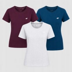ZESTAW KOSZULEK DAMSKICH 4F KOMPLET T-SHIRT 3PAK SPORTOWY SS26. T-shirty sportowe 4f, s, bez wzorów, z bawełny, bez ramiączek, na fitness i siłownię. Za 113.00 zł.