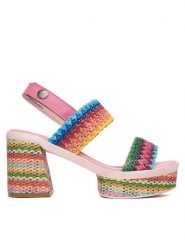 Laura Vita Sandały Noao 03 Różowy. Czerwone sandały LAURA VITA, bez wzorów, z materiału, bez obcasa, na słupku, bez zapięcia. Za 389.99 zł.