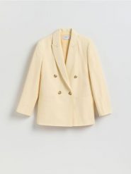 Marynarka z lyocellem - jasnożółty. Żółte marynarki i żakiety Reserved, l, bez wzorów, z lyocellu, bez ramiączek. Za 299.99 zł.