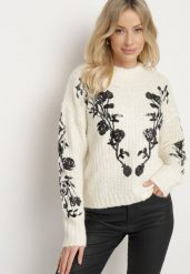 Jasnobeżowy Sweter z Wełną Ozdobiony Haftem i Cekinami Siledi. Brązowe swetry Born2be, m, bez wzorów, z wełny, eleganckie, bez ramiączek. W wyprzedaży za 135.99 zł.