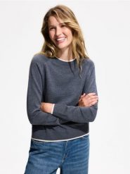 Sweter z kontrastową lamówką - ciemnoszary. Szare swetry Reserved, l, bez wzorów, z dzianiny, bez ramiączek. Za 99.99 zł.