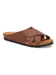 Comfortfusse Skórzane klapki w kolorze ciemnobrązowym rozmiar: 39. Brązowe klapki Comfortfüße, bez wzorów, ze skóry, klasyczne, z otwartym noskiem, bez obcasa, bez zapięcia. Za 220.30 zł.