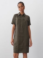 Someday Lniana sukienka w kolorze khaki rozmiar: 42. Brązowe sukienki someday., na co dzień, bez wzorów, ze lnu, bez kołnierzyka, bez ramiączek, midi, proste. Za 264.77 zł.