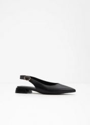 Baleriny z odkrytymi piętami ze sprzączką. Czarne baleriny bonprix, bez wzorów, eleganckie, bez obcasa, bez zapięcia. Za 119.99 zł.