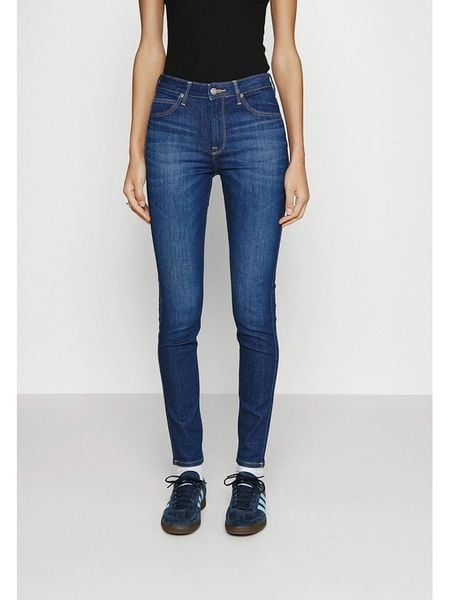 Lee Dżinsy - Slim fit - w kolorze niebieskim rozmiar: W31/L33. Niebieskie jeansy Lee, l, z aplikacjami, ze skóry, klasyczne, z podwyższonym stanem. Za 96.14 zł.