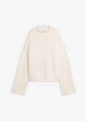 Sweter ze wzorem w warkocze. Fioletowe swetry bonprix, bez wzorów, bez ramiączek. Za 127.99 zł.