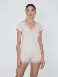Dwuczęściowa piżama z wiskozą - kremowy. Białe piżamy Reserved, l, bez wzorów, z dzianiny, bez kołnierzyka, bez ramiączek. Za 129.99 zł.
