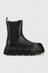 Buffalo sztyblety Ava Chelsea damskie kolor czarny na platformie. Czarne botki Buffalo, bez wzorów, z gumy, z okrągłym noskiem, bez obcasa, na platformie, bez zapięcia. W wyprzedaży za 389.99 zł.