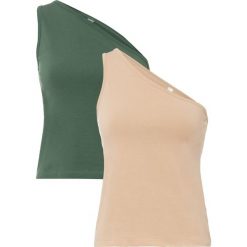 Top w kompl. 2-częściowym, z bawełny organicznej. Brązowe topy bonprix, bez wzorów, z bawełny, bez kołnierzyka, bez ramiączek. Za 25.98 zł.