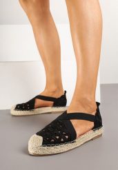 Czarne Ażurowe Espadryle na Podeszwie z Plecionki Amedeon. Czarne espadryle Born2be, z aplikacjami, eleganckie, z okrągłym noskiem, bez obcasa. Za 119.99 zł.