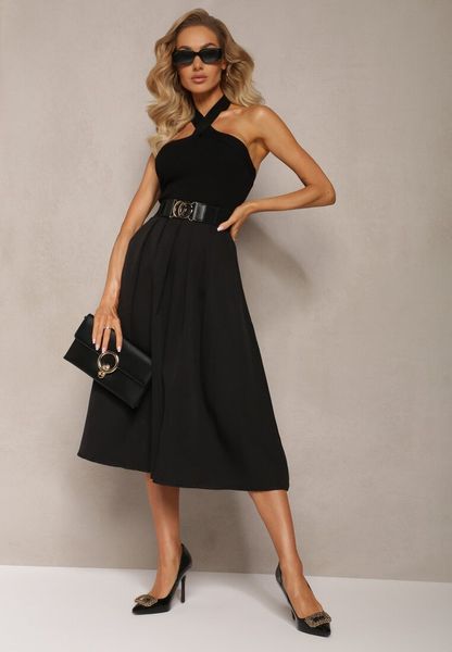 Czarna Spódnica Rozkloszowana z Paskiem Tenga. Czarne spódnice Renee, m, bez wzorów, midi, rozkloszowane. Za 109.99 zł.