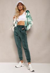 Ciemnozielony Welurowy Komplet Dresowy z Wzorzystą Bluzą z Kapturem i Joggerami Rouviana. Zielone bluzy Renee, m, bez wzorów, z dresówki, bez ramiączek, z kapturem. W wyprzedaży za 67.99 zł.