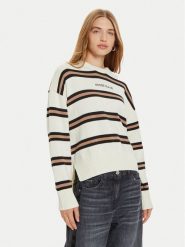 Guess Jeans Sweter W4BR09 Z3HM1 Biały Regular Fit. Białe swetry Guess Jeans, l, z aplikacjami, z bawełny, bez ramiączek. Za 219.99 zł.
