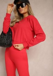 Czerwona Bluza z Bawełną ze Ściągaczami przy Rękawach i w Pasie Alberia. Czerwone bluzy Renee, l, bez wzorów, z bawełny, casualowe, bez ramiączek, bez kaptura. W wyprzedaży za 23.99 zł.