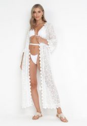 Biały Koronkowy Kardigan Narzutka w Stylu Boho Michaia. Białe swetry Born2be, m, bez wzorów, z koronki, boho, bez ramiączek. W wyprzedaży za 118.99 zł.