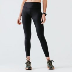 Legginsy do biegania damskie Kiprun Run 100 Warm ocieplane. Czarne legginsy KALENJI, bez wzorów, z elastanu, sportowe. Za 69.99 zł.