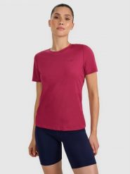 4F Koszulka treningowa regular szybkoschnąca damska - czerwona L. Czerwone t-shirty sportowe 4f, l, bez wzorów, z elastanu, bez ramiączek, na fitness i siłownię. Za 79.99 zł.