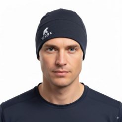 Czapka do biegania z merynosów. Niebieskie czapki zimowe FJORK MERINO, bez wzorów, z wełny, sportowe. Za 279.00 zł.