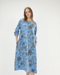 Niebieska sukienka w kwiaty. Niebieskie sukienki Unisono, l, bez wzorów, z tkaniny, bez kołnierzyka, bez ramiączek. Za 239.00 zł.