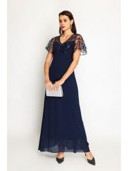 ASSUILI Sukienka w kolorze granatowym rozmiar: 34. Niebieskie sukienki Assuili, bez wzorów, klasyczne, bez kołnierzyka, bez ramiączek, maxi. Za 170.87 zł.