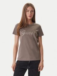 Guess T-Shirt W6GI08 K3023 Brązowy Regular Fit. Brązowe t-shirty Guess, s, z aplikacjami, z bawełny, bez kołnierzyka, bez ramiączek. Za 229.99 zł.