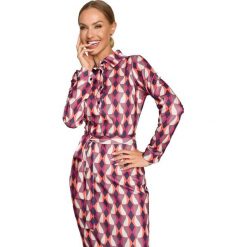 Wzorzysta Midi Sukienka z Polo Kołnierzykiem - Model 2. Czerwone sukienki MOE, l, bez wzorów, z bawełny, wizytowe, bez kołnierzyka, bez ramiączek, midi. Za 314.90 zł.