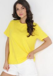 Żółty Gładki T-shirt z Krótkimi Rękawami Elisza. Żółte t-shirty Born2be, m, bez wzorów, bez kołnierzyka, bez ramiączek. W wyprzedaży za 25.49 zł.