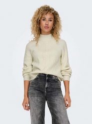 ONLY Sweter w kolorze kremowym rozmiar: S. Brązowe swetry ONLY, s, bez wzorów, ze splotem, bez ramiączek. Za 88.02 zł.