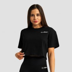 Koszulka damska fitness cropped luźna Limitless. Czarne t-shirty sportowe GYMBEAM, xs, bez wzorów, z bawełny, bez ramiączek, na fitness i siłownię. Za 76.90 zł.