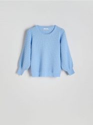 Strukturalny sweter z wiskozą - jasnoniebieski. Niebieskie swetry Reserved, l, bez wzorów, z dzianiny, bez ramiączek. Za 99.99 zł.