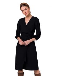 Stylove Sukienka w kolorze czarnym rozmiar: M. Czarne sukienki Stylove, m, bez wzorów, z tkaniny, bez kołnierzyka, bez ramiączek, midi, kopertowe. Za 304.95 zł.