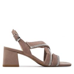 Sandały Caprice. Brązowe sandały Caprice, bez wzorów, bez obcasa, na słupku, bez zapięcia. Za 249.99 zł.