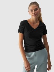 4F T-shirt slim gładki damski - czarny XS. Czarne t-shirty 4f, xs, bez wzorów, z bawełny, klasyczne, bez kołnierzyka, bez ramiączek. W wyprzedaży za 29.99 zł.