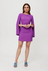 Lawendowa Mini Sukienka z Rozciętymi Rękawami. Fioletowe sukienki MOE, l, bez wzorów, z elastanu, wizytowe, bez kołnierzyka, bez ramiączek, mini. Za 328.90 zł.