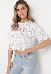 Biały Bawełniany T-shirt Oversize w Kwiatowy Print o Krótkim Fasonie Daelinn. Białe t-shirty Born2be, l, bez wzorów, z bawełny, bez kołnierzyka, bez ramiączek. Za 49.99 zł.