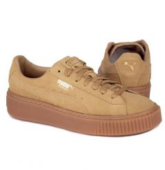 Buty damskie sportowe Puma SUEDE PLATFORM. Brązowe buty treningowe Puma, bez wzorów, z zamszu, bez zapięcia, trekkingowe, puma suede. Za 139.00 zł.