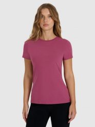 4F T-shirt slim gładki damski - czerwony XL. Czerwone t-shirty 4f, xl, bez wzorów, z bawełny, bez kołnierzyka, bez ramiączek. Za 39.99 zł.