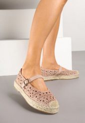 Różowe Płaskie Espadryle z Plecionką i Ażurową Cholewką Aralithra. Czerwone espadryle Renee, w ażurowe wzory, eleganckie, z okrągłym noskiem, bez obcasa, na płaskiej podeszwie. W wyprzedaży za 83.99 zł.
