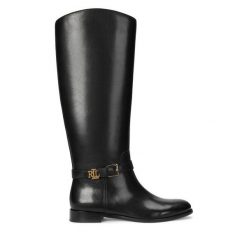 Oficerki LAUREN RALPH LAUREN. Czarne kozaki Lauren Ralph Lauren, bez wzorów, bez obcasa, na płaskiej podeszwie, bez zapięcia. Za 1,299.00 zł.
