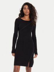 Morgan Sukienka dzianinowa 242-RMRITA Czarny Slim Fit. Czarne sukienki Morgan, m, bez wzorów, z dzianiny, bez kołnierzyka, bez ramiączek. Za 289.99 zł.