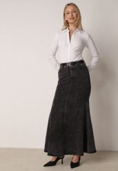 Czarna Bawełniana Spódnica Denimowa o Kroju Syrenki z Paskiem Agenia. Czarne spódnice Born2be, na co dzień, l, z aplikacjami, z bawełny, casualowe, maxi, proste. Za 159.99 zł.