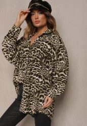 Ciemnobeżowa Koszula Oversize z Wiskozy z Lnem Sanalinae. Brązowe koszule Renee, bez wzorów, z jeansu, eleganckie, bez kołnierzyka, bez ramiączek. W wyprzedaży za 63.99 zł.