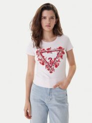 Guess T-Shirt W6RI23 J1314 Różowy Regular Fit. Czerwone t-shirty Guess, l, z aplikacjami, z bawełny, bez kołnierzyka, bez ramiączek. Za 199.99 zł.